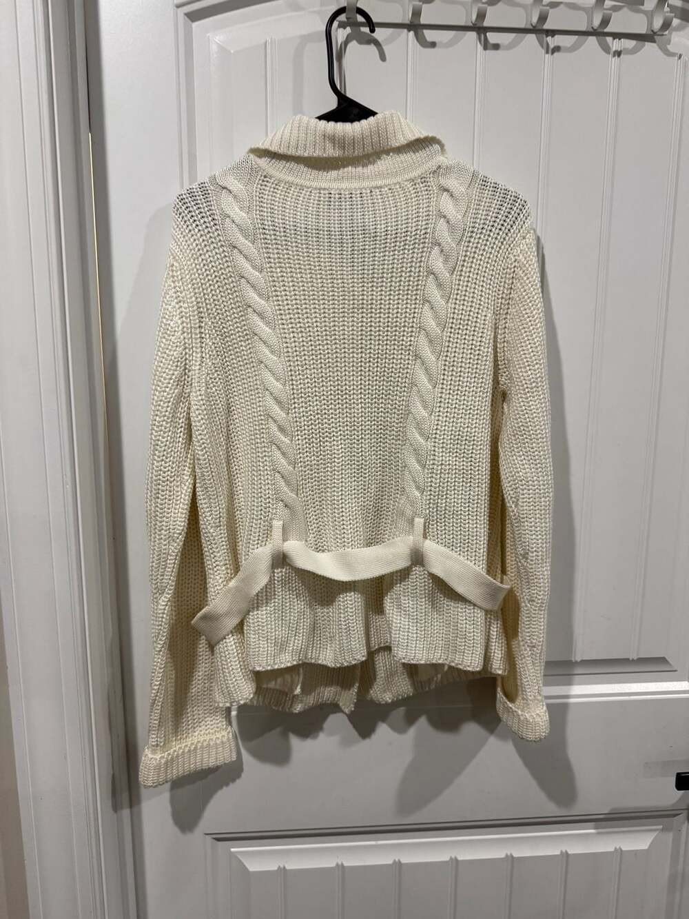 Talbots Collection Made of Italian Yarn Cream Cable Knit Belted Cardigan Jacket - Picture 3 of 7